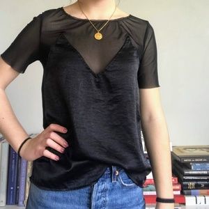 Urban Outfitters Black Satin & Mesh Top